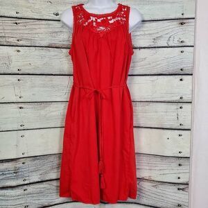 Knox Rose Red Sleeveless Dress Small Crochet Neckline Belted Boho Summer